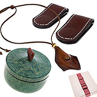Men's curated gift set, 'Just for Him' - Men's Curated Gift Set with Jar Leather Necklace Money Clips