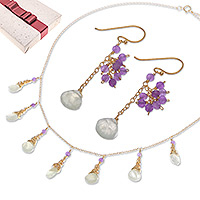 Set de regalo seleccionado - Set de regalo seleccionado con collar y aretes de amatista y prehnita