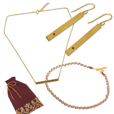 Curated gift set, 'Simply Gold' - Gold-Plated Garnet-Accented Jewelry Curated Gift Set