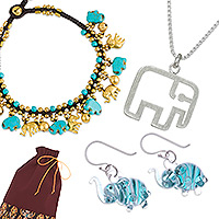 Set de regalo seleccionado - Set de regalo curado con joyas con temática de elefantes de Tailandia