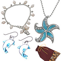 Set de regalo seleccionado - Set de regalo seleccionado con joyas de piedras preciosas con temática de vida silvestre marina