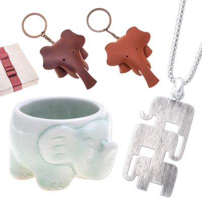 Curated gift set, 'Giant Love' - Elephant-Themed Traditional Curated Gift Set from Thailand