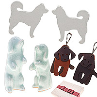 Curated gift set, 'Playful Friends' - Curated Gift Set with 2 Dog Figurines 2 Keychains & Earrings