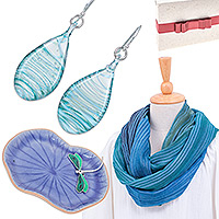 Curated gift set, 'Glam Blue' - Blue Infinity Scarf Earrings and Catchall Curated Gift Set