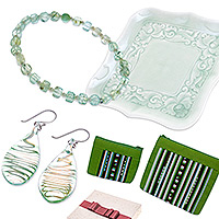 Curated gift set, 'Radiant Green' - Earrings Bracelet Catchall Curated Gift Set