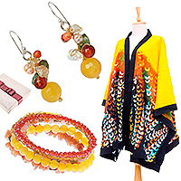Set de regalo seleccionado, 'Sun Splendor': pendientes de chaqueta estilo kimono amarillo y 5 pulseras Set de regalo seleccionado