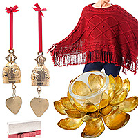 Kuratiertes Geschenkset „Chic Season“ – Geschenkset mit Poncho-Teelichthalter und 2 Glockenornamenten