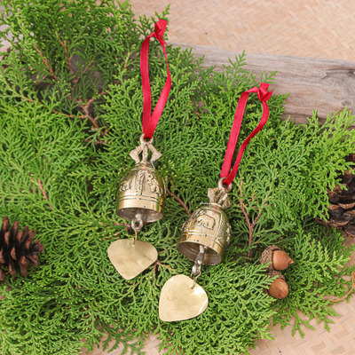 Curated gift set, 'Chic Season' - Poncho Tealight Candleholder and 2 Bell Ornaments Gift Set