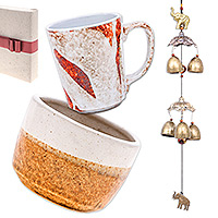 Set de regalo seleccionado, 'Home Sweet Home' - Set de regalo seleccionado con campanilla de viento y macetero y taza de cerámica