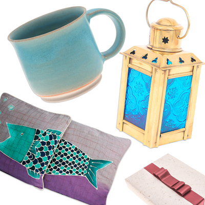 Curated gift set, 'Time to Unwind' - Curated Gift Set with Lantern Mug and 2 Cushion Covers