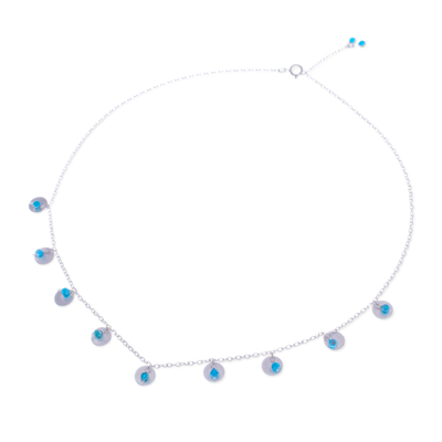Apatite charm necklace, 'Everyday Intellectual' - Matte Sterling Silver and Apatite Charm Necklace