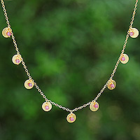 Gold-plated tourmaline charm necklace, 'Everyday Creative' - Adjustable Matte 18k Gold-Plated Tourmaline Charm Necklace