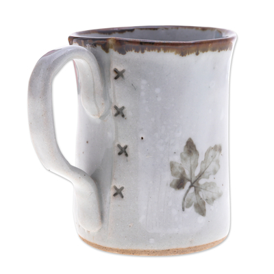 Taza de ceramica - Taza de cerámica craquelada marrón y gris frondosa hecha a mano