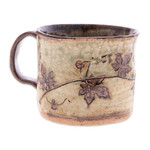 Ceramic cup, 'Thai Eden in Brown' - Crackled Finished Leafy Brown Ceramic Cup from Thailand
