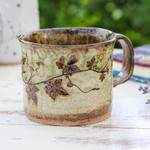 Ceramic cup, 'Thai Eden in Brown' - Crackled Finished Leafy Brown Ceramic Cup from Thailand