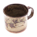 Ceramic cup, 'Thai Eden in Brown' - Crackled Finished Leafy Brown Ceramic Cup from Thailand