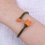 Leather wrap bracelet, 'Floral Embrace in Green' - Handcrafted Floral Green and Orange Leather Wrap Bracelet