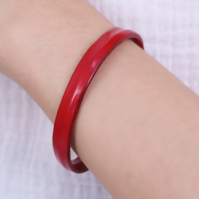 Leather cuff bracelet, 'Simply Passionate' - Handcrafted Modern Leather Cuff Bracelet in Red