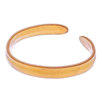 Leather cuff bracelet, 'Simply Joyous' - Handcrafted Modern Leather Cuff Bracelet in Yellow