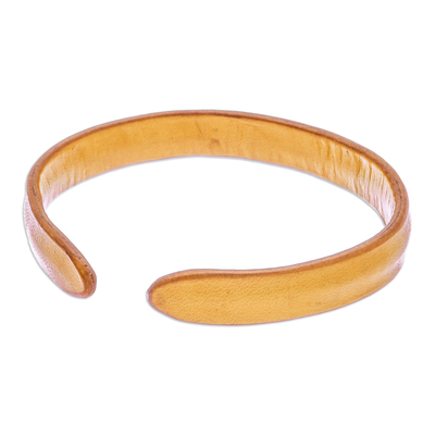 Leather cuff bracelet, 'Simply Joyous' - Handcrafted Modern Leather Cuff Bracelet in Yellow