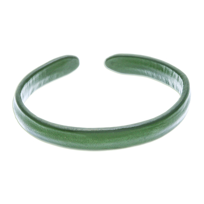 Leather cuff bracelet, 'Simply Harmonious' - Handcrafted Modern Leather Cuff Bracelet in Green