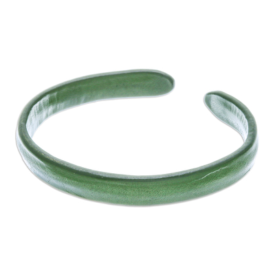 Leather cuff bracelet, 'Simply Harmonious' - Handcrafted Modern Leather Cuff Bracelet in Green