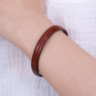 Leather cuff bracelet, 'Simply Resilient' - Handcrafted Modern Leather Cuff Bracelet in Brown