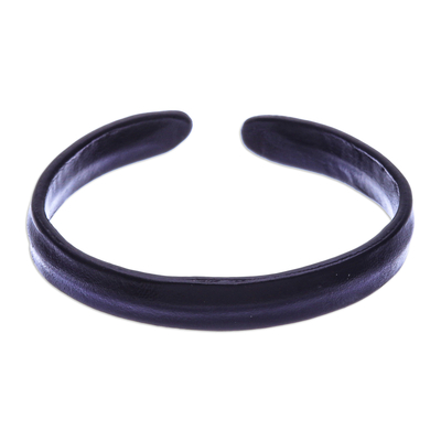 Leather cuff bracelet, 'Simply Enigmatic' - Handcrafted Modern Leather Cuff Bracelet in Black