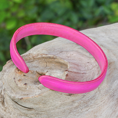 Leather cuff bracelet, 'Simply Playful' - Handcrafted Modern Leather Cuff Bracelet in Pink