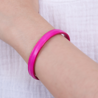 Leather cuff bracelet, 'Simply Playful' - Handcrafted Modern Leather Cuff Bracelet in Pink