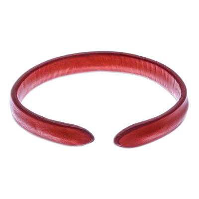 Leather cuff bracelet, 'Simply Confident' - Handcrafted Modern Leather Cuff Bracelet in Orange