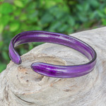 Leather cuff bracelet, 'Simply Wise' - Handcrafted Modern Leather Cuff Bracelet in Purple