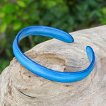 Leather cuff bracelet, 'Simply Loyal' - Handcrafted Modern Leather Cuff Bracelet in Blue