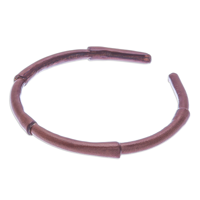 Leather cuff bracelet, 'Resilient Bamboo' - Bamboo-Inspired Adjustable Brown Leather Cuff Bracelet