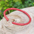 Leather cuff bracelet, 'Passionate Bamboo' - Bamboo-Inspired Adjustable Red Leather Cuff Bracelet