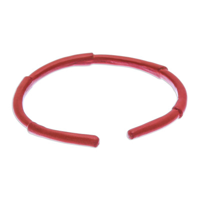 Brazalete de cuero - Brazalete ajustable de cuero rojo inspirado en el bambú