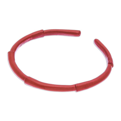 Leather cuff bracelet, 'Passionate Bamboo' - Bamboo-Inspired Adjustable Red Leather Cuff Bracelet