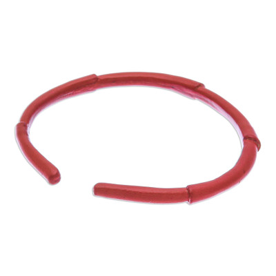 Leather cuff bracelet, 'Passionate Bamboo' - Bamboo-Inspired Adjustable Red Leather Cuff Bracelet