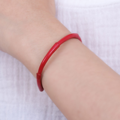 Brazalete de cuero - Brazalete ajustable de cuero rojo inspirado en el bambú