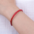 Leather cuff bracelet, 'Passionate Bamboo' - Bamboo-Inspired Adjustable Red Leather Cuff Bracelet
