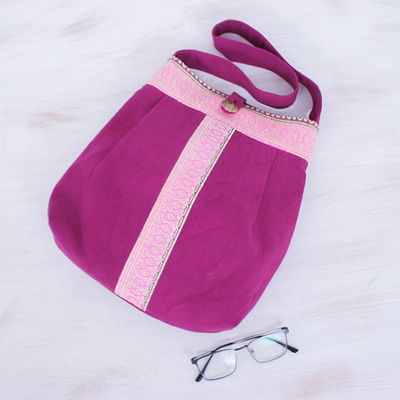 Bolso bandolera de algodón - Bolso de hombro artesanal de algodón fucsia y rosa