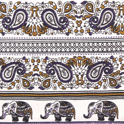 Cotton tote bag, 'Sage Day' - Elephant and Paisley Printed Cotton Tote Bag from Thailand