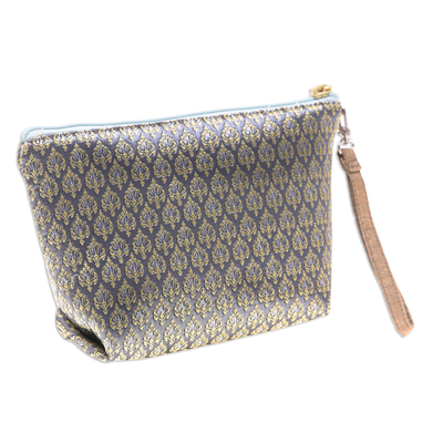 Cosmetic bags, 'Baroque Trio' (set of 3) - Set of 3 Handmade Thai Cosmetic Bags in Grey and Yellow