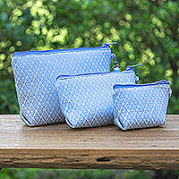 Cosmetic bags, 'Ethereal Trio' (set of 3) - Set of 3 Handmade Thai Cosmetic Bags in Blue and White