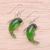 Handblown glass dangle earrings, 'Dolphin Vitality' - Handblown Dolphin-Shaped Glass Dangle Earrings in Green