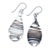 Handblown glass dangle earrings, 'Black Ovate Leaf' - Handblown Glass Dangle Earrings with Black Spirals