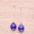 Handblown glass dangle earrings, 'Blue Pendulum' - Handblown Abstract Clear and Blue Glass Dangle Earrings