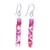 Handblown glass dangle earrings, 'Pink Stick' - Modern Handblown Glass Stick Dangle Earrings in Pink Hues