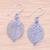 Handblown glass dangle earrings, 'Heavenly Foliage' - Handblown Striped Blue and Clear Glass Leaf Dangle Earrings