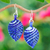 Handblown glass dangle earrings, 'Foliage in Blue' - Handblown Leaf-Shaped Striped Blue Glass Dangle Earrings